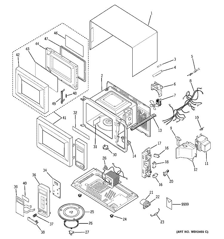 MICROWAVE Diagram and Parts List for JES831WF001  General Electric Microwave