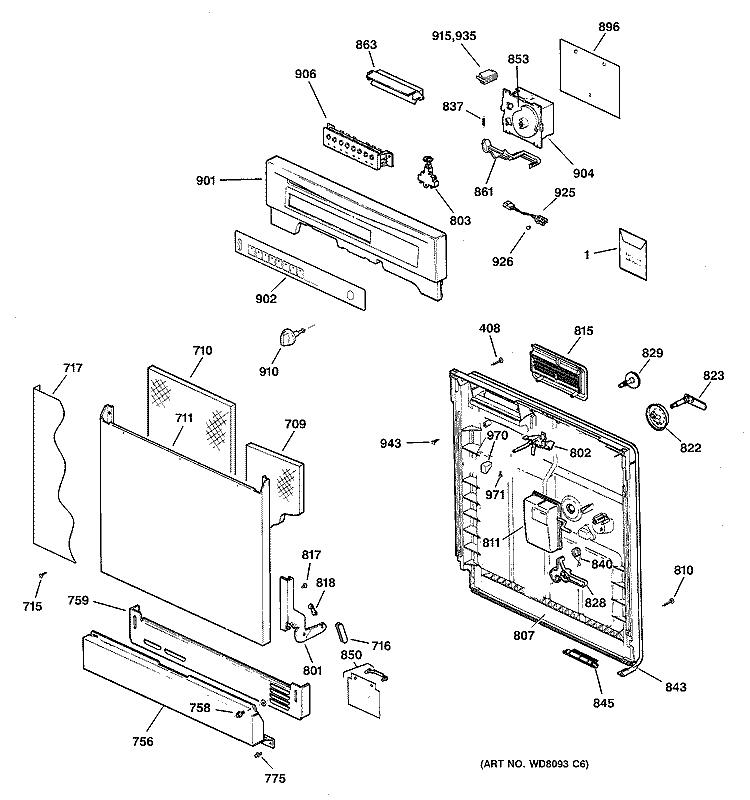 ESCUTCHEON & DOOR ASSEMBLY Diagram and Parts List for EDW1500G00CC  General Electric Dishwasher