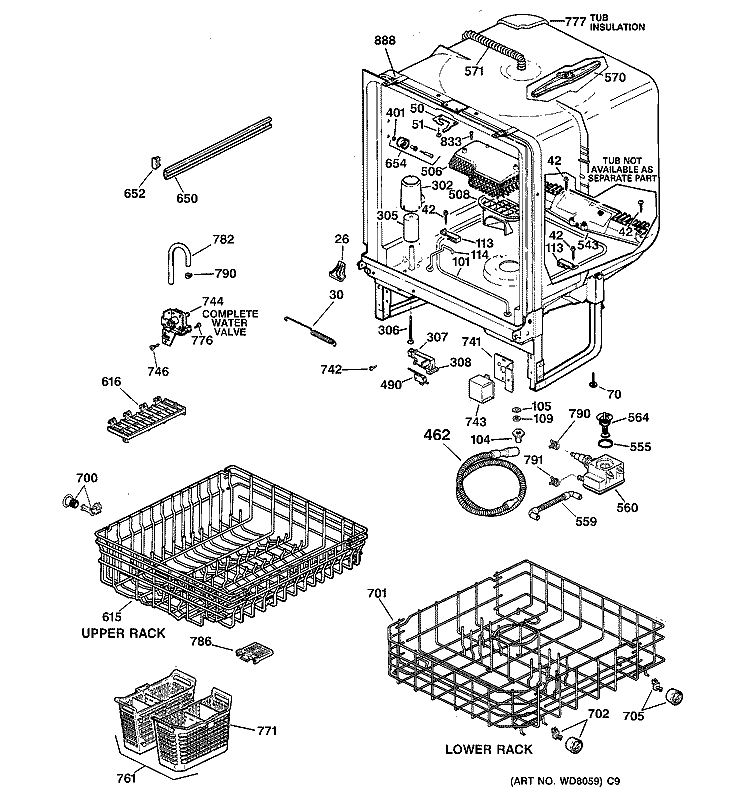 BODY PARTS Diagram and Parts List for EDW1500G00CC  General Electric Dishwasher