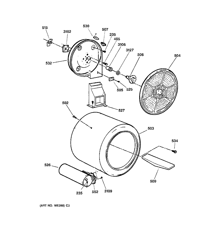 DRUM Diagram and Parts List for DWSR483GB0WW  General Electric Dryer