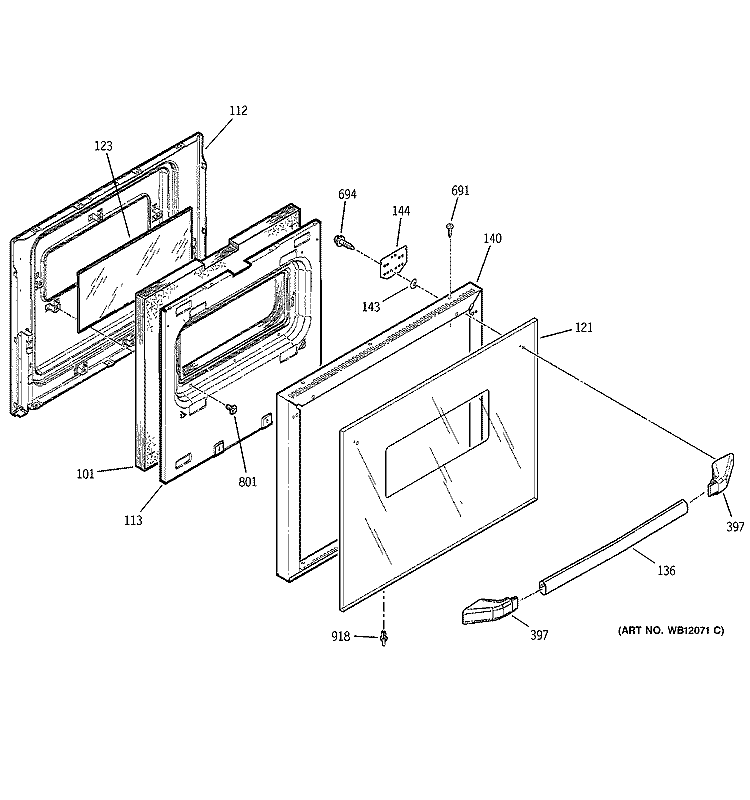 LOWER DOOR Diagram and Parts List for JRP24BD1BB  General Electric Wall Oven