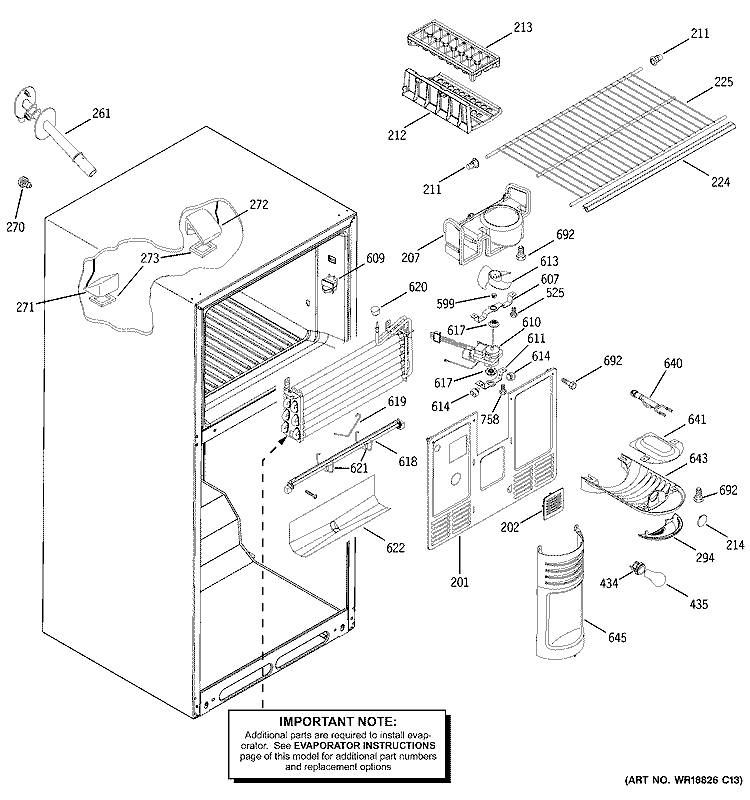 FREEZER SECTION Diagram and Parts List for ETS19XBMCRBB  General Electric Refrigerator