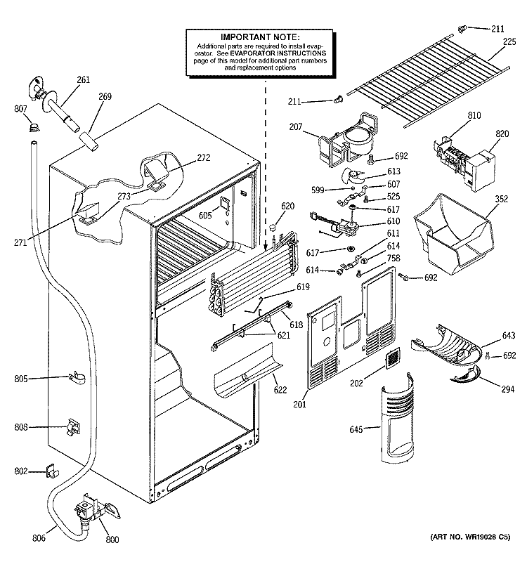 FREEZER SECTION Diagram and Parts List for GTS18DCMCLWW  General Electric Refrigerator