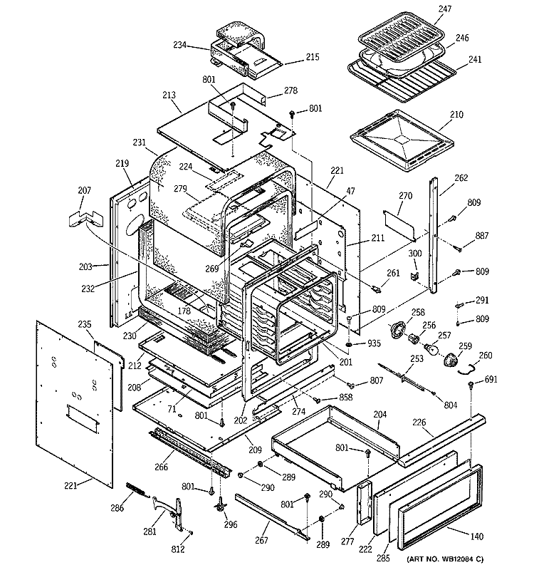 BODY PARTS Diagram and Parts List for JGRP17WEW5WW  General Electric Range