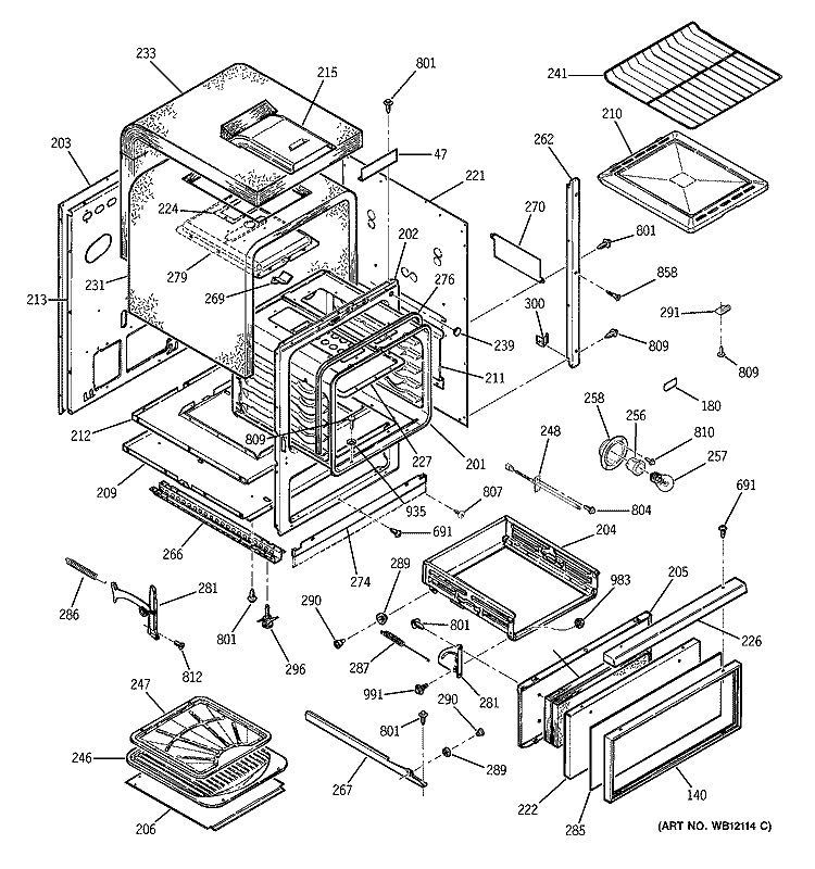 BODY PARTS Diagram and Parts List for JGRS14BEW5BB  General Electric Range