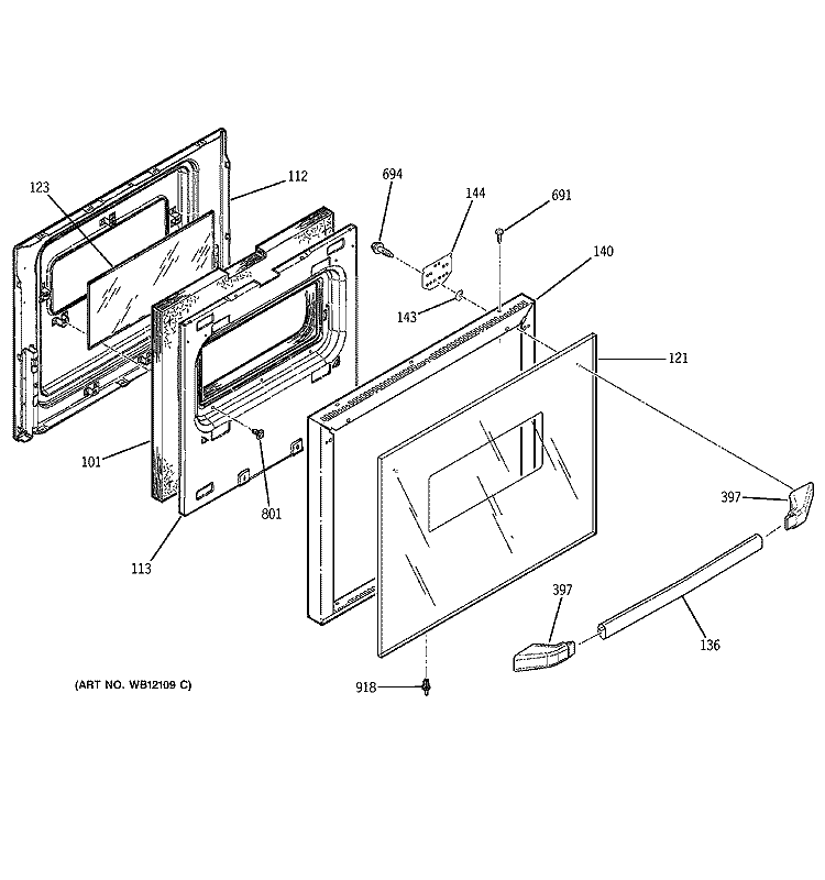 DOOR Diagram and Parts List for JGRS14BEW5BB  General Electric Range