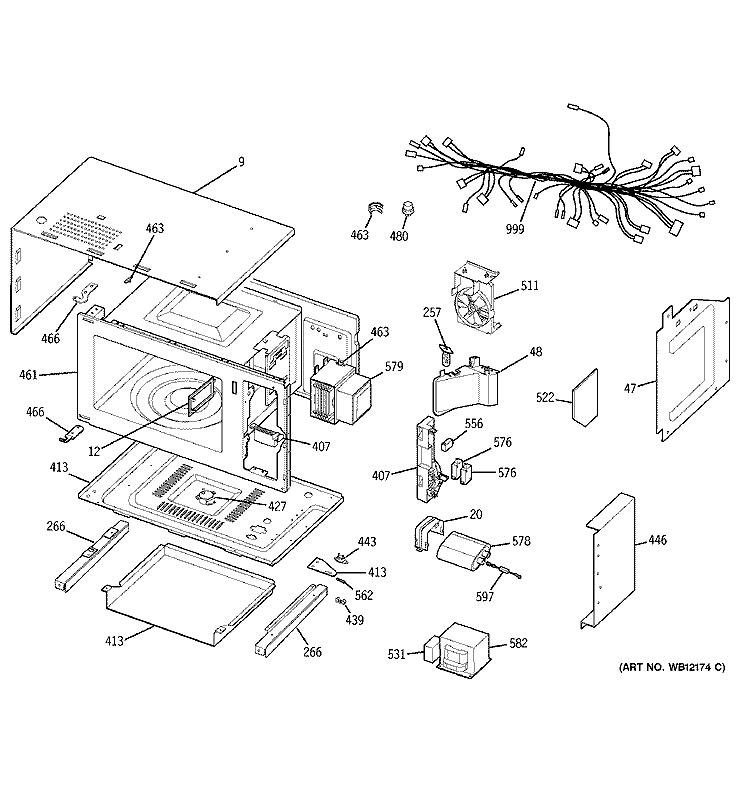 MICROWAVE BODY PARTS Diagram and Parts List for JKP85BD1BB  General Electric Microwave Oven Combo