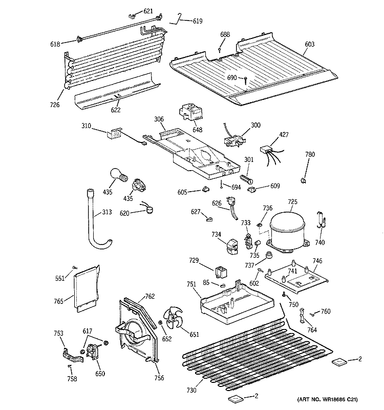 UNIT PARTS Diagram and Parts List for GTT16HBMDRCC  General Electric Refrigerator