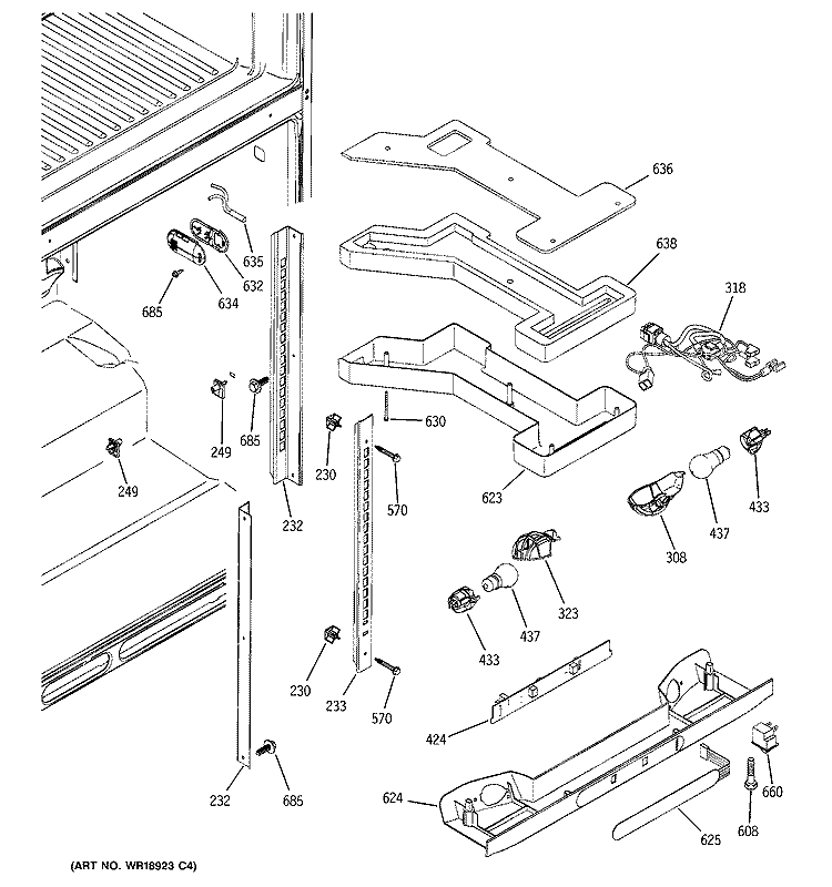 FRESH FOOD SECTION Diagram and Parts List for PTS25LBMARBB  General Electric Refrigerator