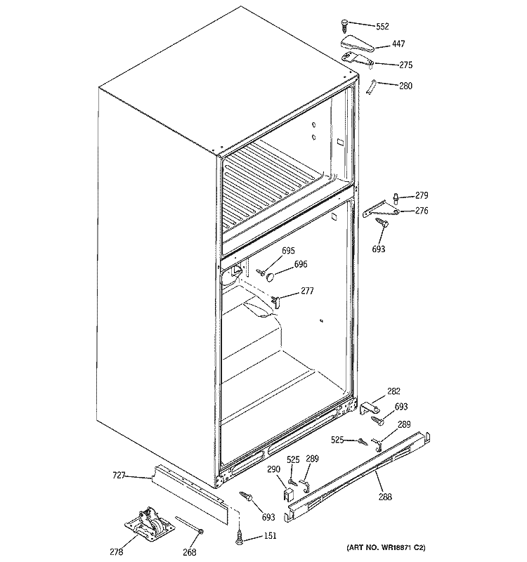 CABINET Diagram and Parts List for PTS25LBMARBB  General Electric Refrigerator