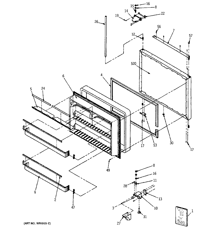 FREEZER DOOR Diagram and Parts List for TCX22ZASBRAD  General Electric Refrigerator