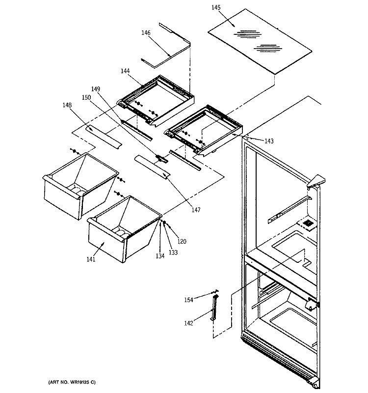 CABINET SHELVING Diagram and Parts List for TCX22ZASBRAD  General Electric Refrigerator