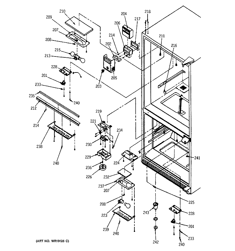 CONTROLS, SWITCHES & LIGHTS Diagram and Parts List for TCX22ZASBRAD  General Electric Refrigerator