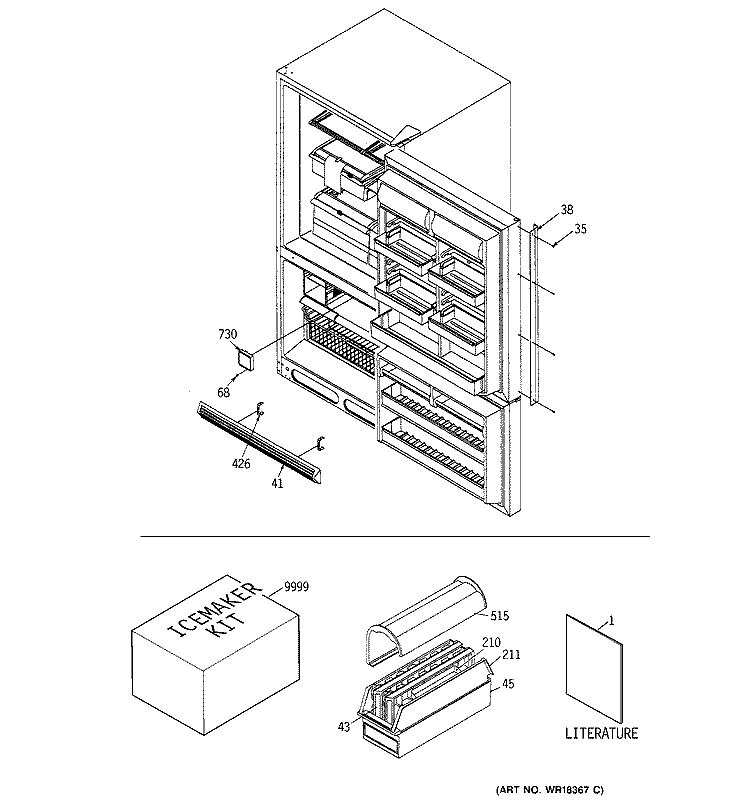DOOR HANDLES & ACCESSORIES Diagram and Parts List for TCX22ZAXARAD  General Electric Refrigerator