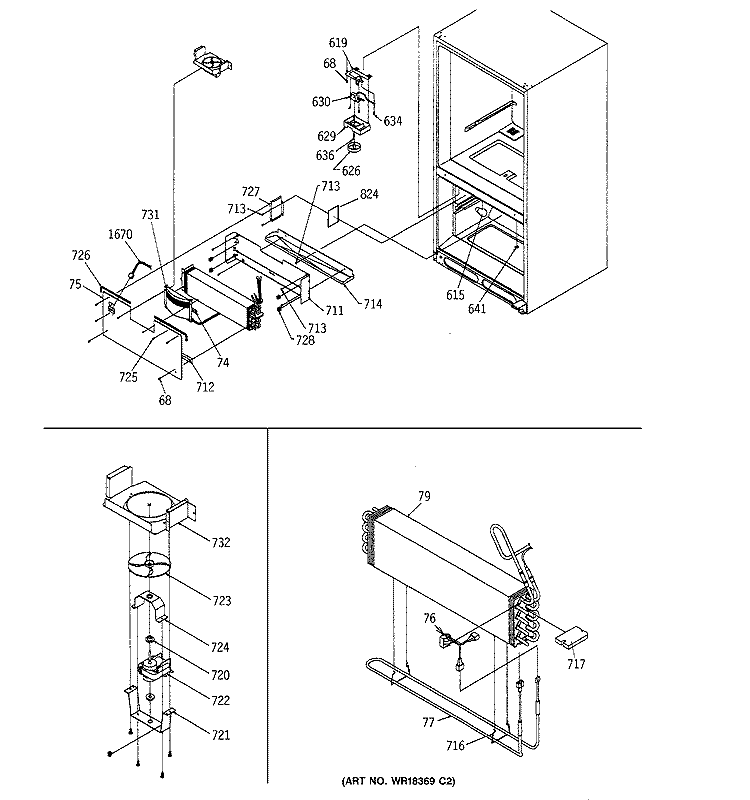 EVAPORATOR & FREEZER CONTROL ASSEMBLIES Diagram and Parts List for TCX22ZAXARAD  General Electric Refrigerator