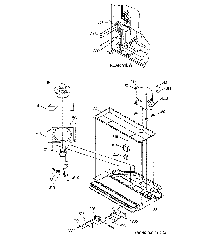 MACHINE COMPARTMENT ASSEMBLY Diagram and Parts List for TCX22ZAXARAD  General Electric Refrigerator
