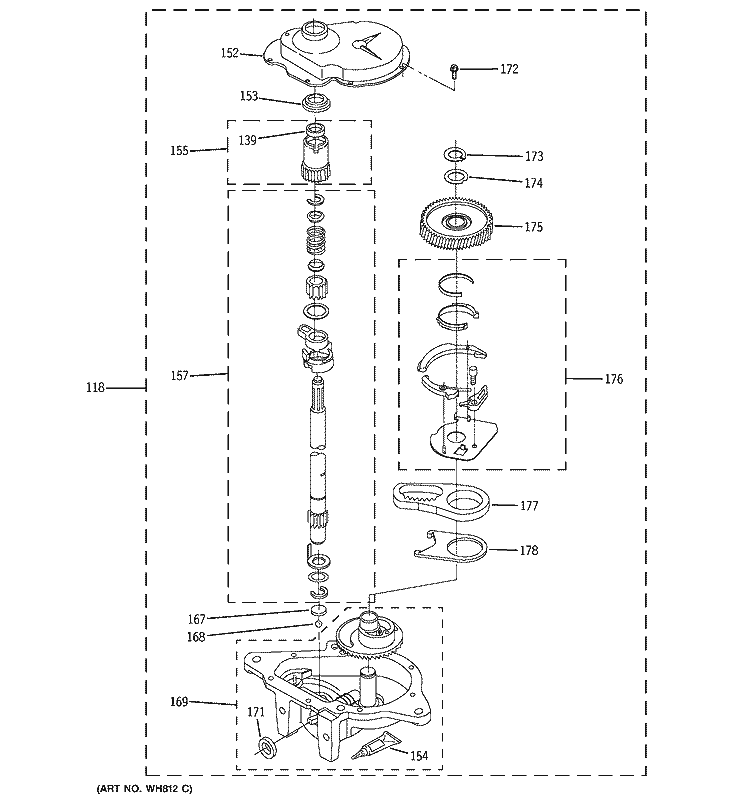GEARCASE PARTS Diagram and Parts List for WSM2420TAACC  General Electric Washer Dryer Combo