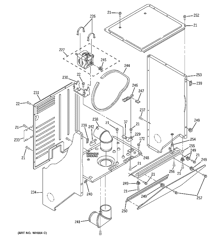 DRYER CABINET & MOTOR Diagram and Parts List for WSM2420TAACC  General Electric Washer Dryer Combo