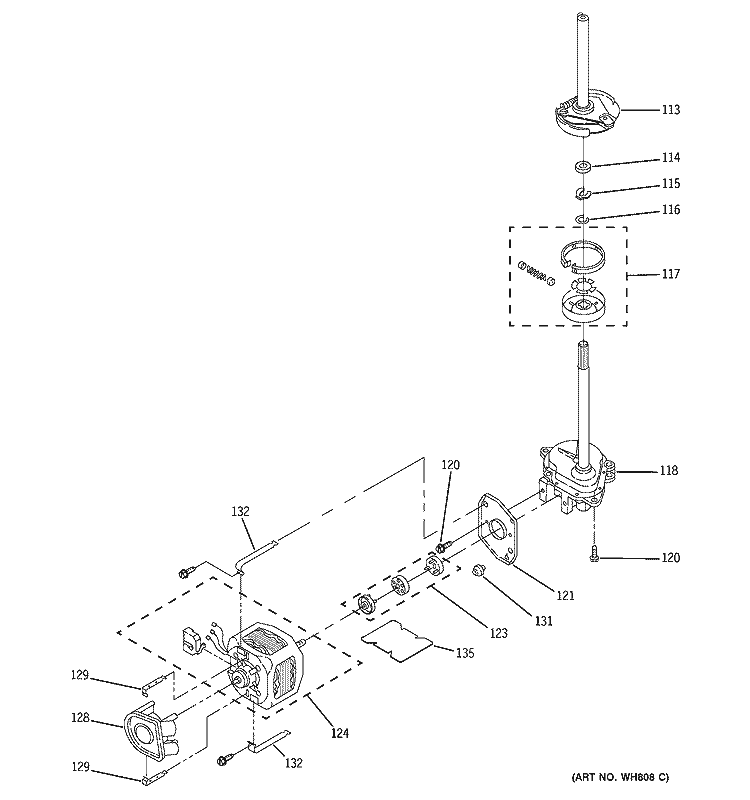 BRAKE, CLUTCH, GEARCASE, MOTOR & PUMP Diagram and Parts List for WSM2420TAACC  General Electric Washer Dryer Combo