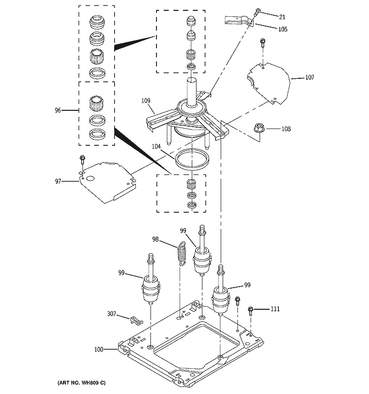 MACHINE BASE PARTS Diagram and Parts List for WSM2420TAACC  General Electric Washer Dryer Combo