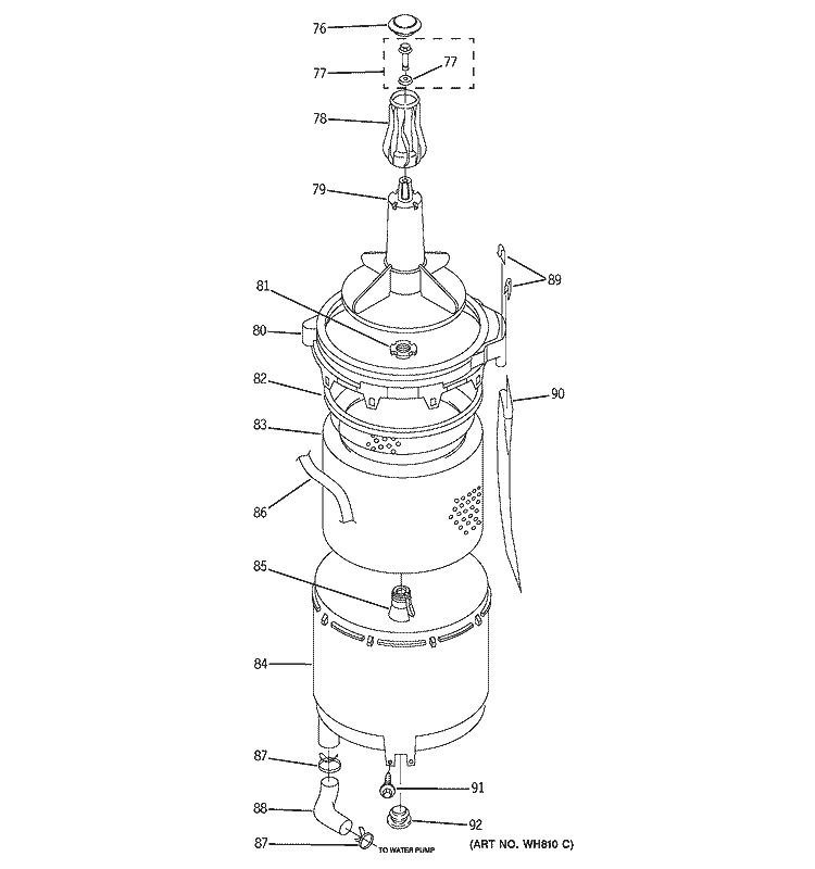 AGITATOR, BASKET & TUB Diagram and Parts List for WSM2420TAACC  General Electric Washer Dryer Combo
