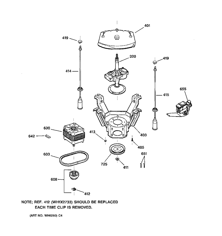 SUSPENSION, PUMP & DRIVE COMPONENTS Diagram and Parts List for WLE6500B1WW  General Electric Washer