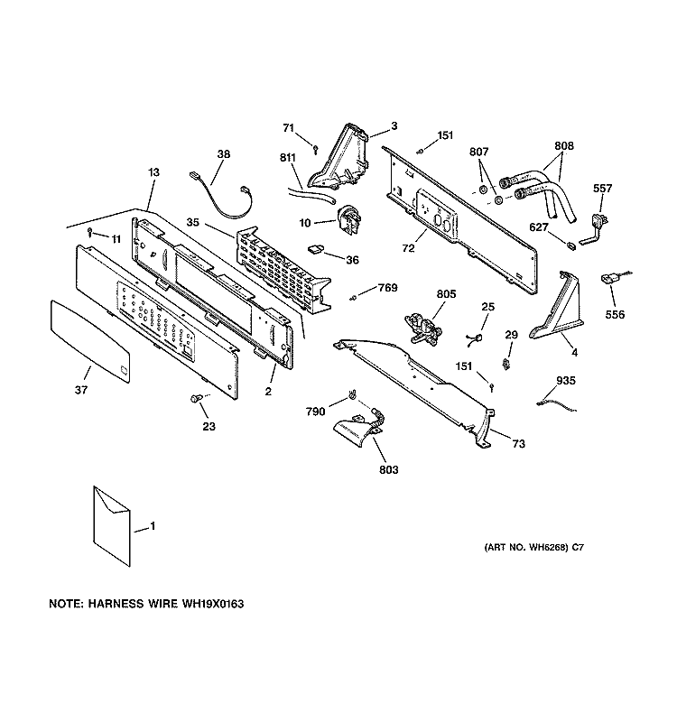 CONTROLS & BACKSPLASH Diagram and Parts List for WNSB8060B0WW  General Electric Washer