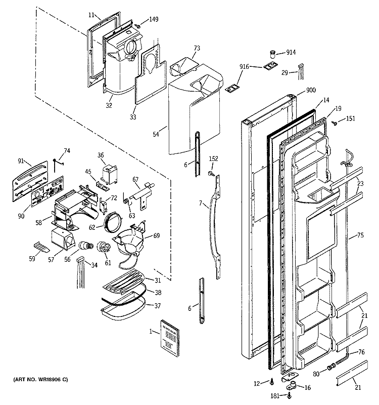 FREEZER DOOR Diagram and Parts List for RSG25KEMBFWW  General Electric Refrigerator