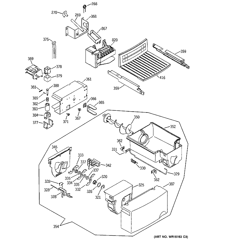 ICE MAKER & DISPENSER Diagram and Parts List for RSG25KEMBFWW  General Electric Refrigerator