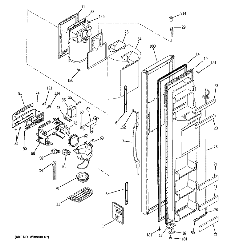 FREEZER DOOR Diagram and Parts List for RSG20DDMDFWW  General Electric Refrigerator