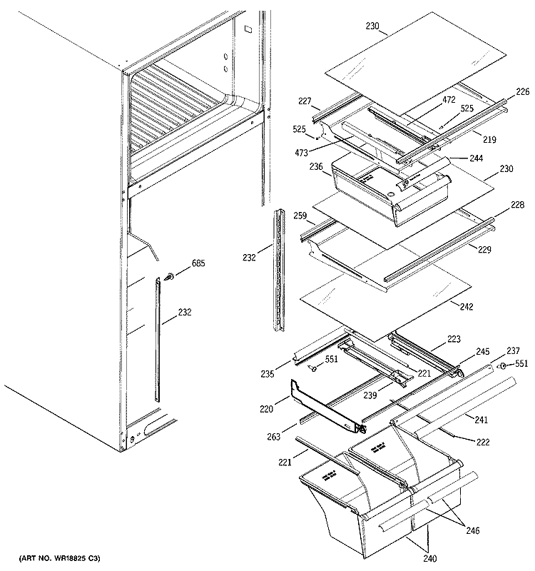 FRESH FOOD SHELVES Diagram and Parts List for HTS18GBMCRWW  Hotpoint Refrigerator