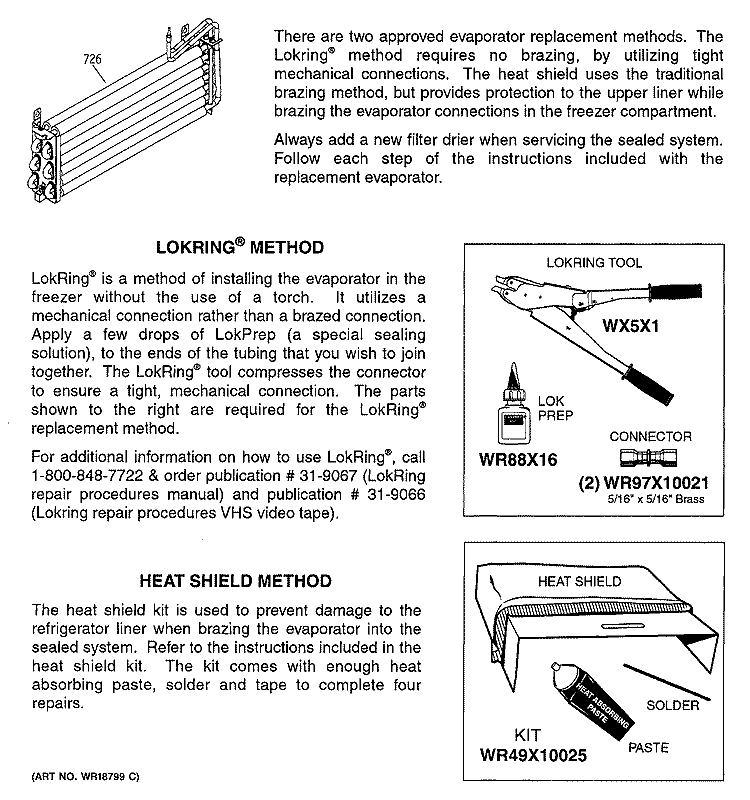 EVAPORATOR INSTRUCTIONS Diagram and Parts List for HTS18GCMCRWW  Hotpoint Refrigerator