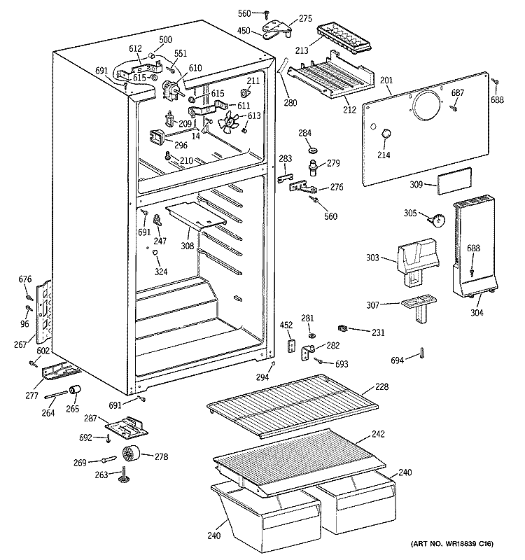 CABINET Diagram and Parts List for HTH15BBMDRCC  Hotpoint Refrigerator