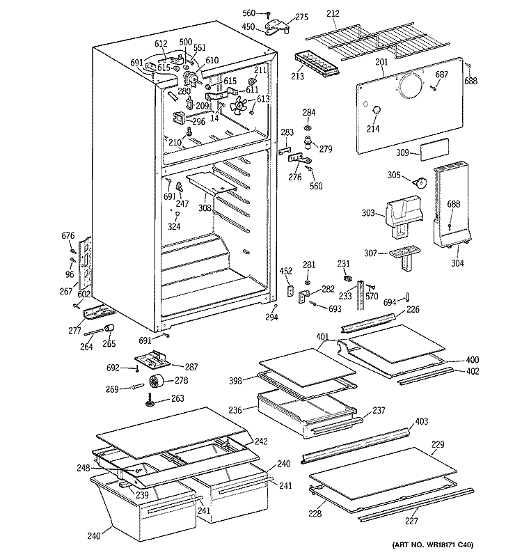 CABINET Diagram and Parts List for HTS16HBMDRCC  Hotpoint Refrigerator