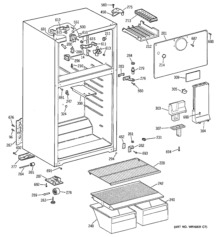 CABINET Diagram and Parts List for HTR18BBMBRCC  Hotpoint Refrigerator