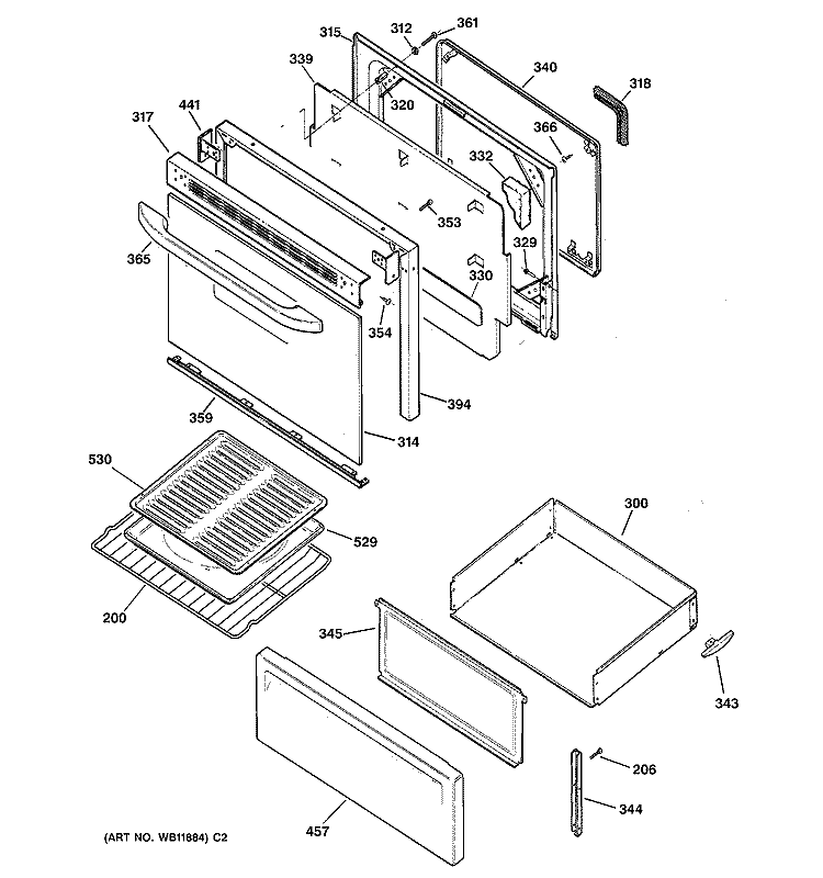 DOOR & DRAWER PARTS Diagram and Parts List for RB753BC2CT  Hotpoint Range