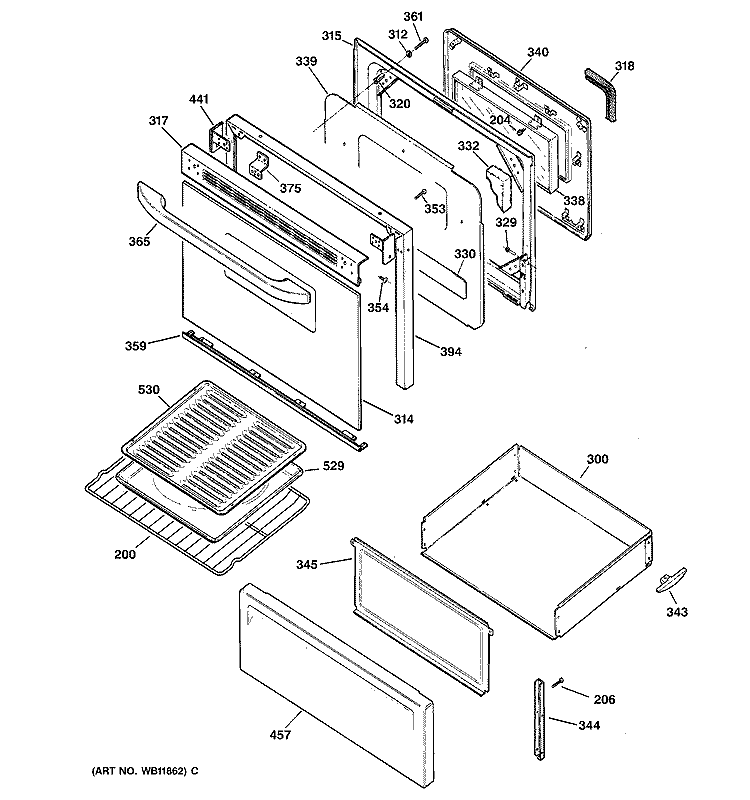 DOOR & DRAWER PARTS Diagram and Parts List for RB757BC2CT  Hotpoint Range