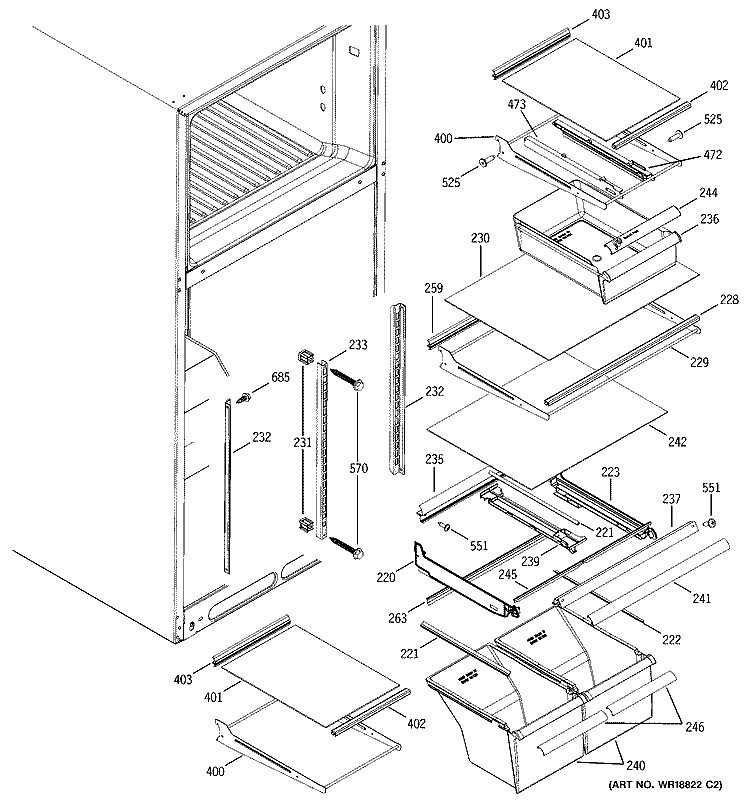 FRESH FOOD SHELVES Diagram and Parts List for GTH18IBMCRCC  General Electric Refrigerator