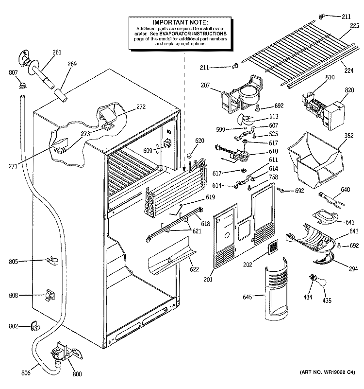 FREEZER SECTION Diagram and Parts List for GTS18WCMCRWW  General Electric Refrigerator