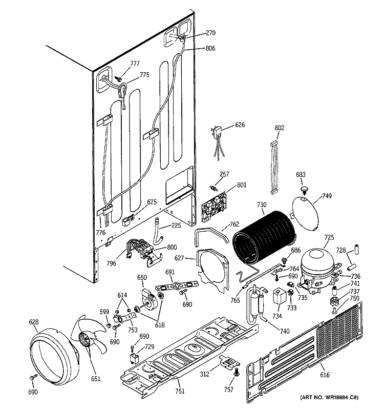 SEALED SYSTEM & MOTHER BOARD Diagram and Parts List for ZFSB25DMASS  General Electric Refrigerator