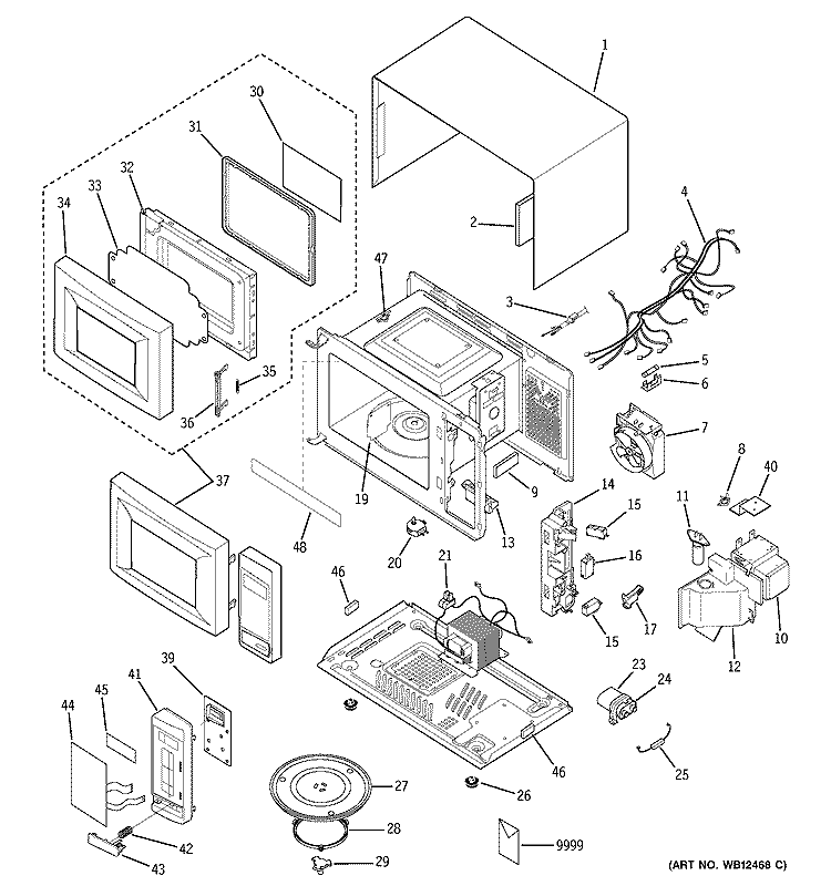 MICROWAVE Diagram and Parts List for JES1039WF001  General Electric Microwave