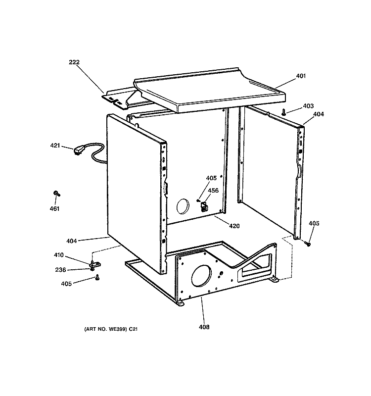CABINET Diagram and Parts List for DBSR453GA2AA  General Electric Dryer