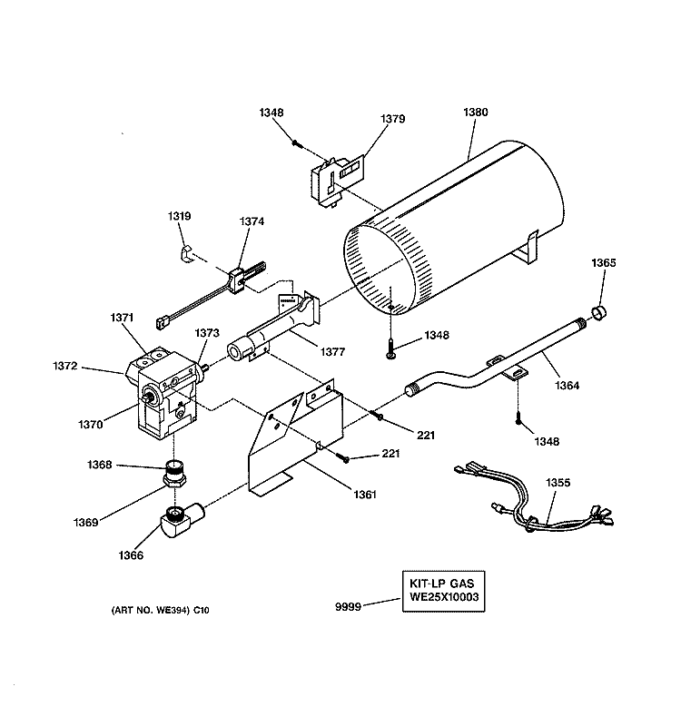 BURNER Diagram and Parts List for DSXH43GA1WW  General Electric Dryer