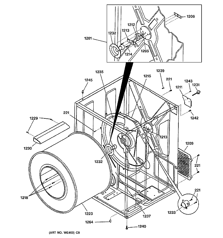 CABINET & DRUM Diagram and Parts List for DBL333GA0CC  General Electric Dryer