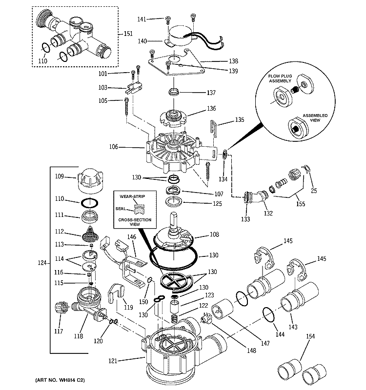 PUMP Diagram and Parts List for GNSH45E01  General Electric Water Softener