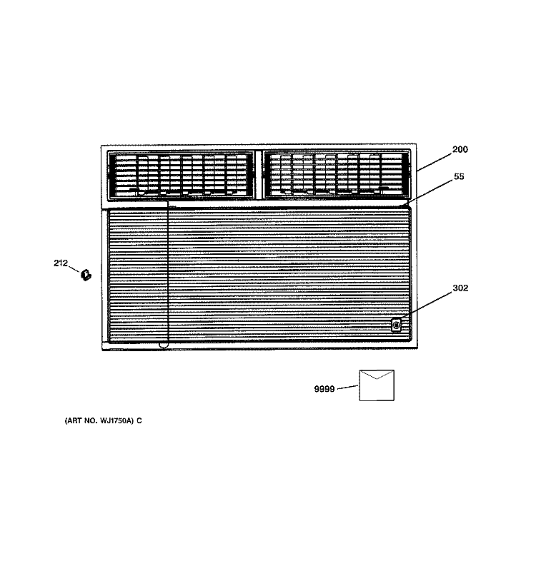 FRONT PANEL Diagram and Parts List for AVM18DCS1  General Electric Air Conditioner