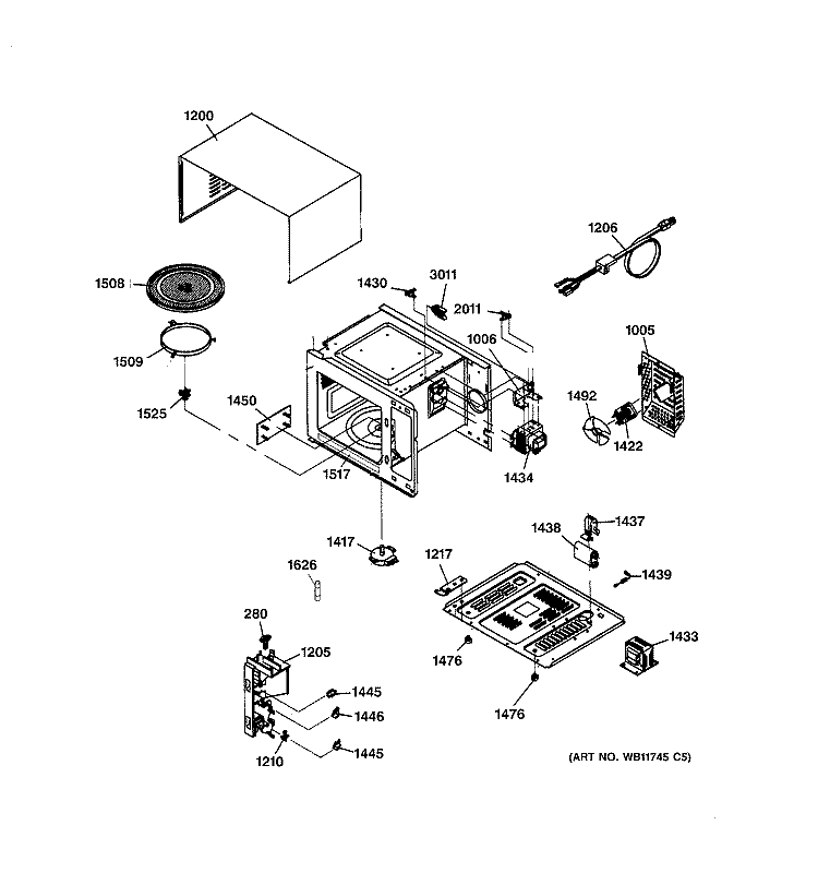 OVEN & CABINET PARTS Diagram and Parts List for JE835WW005  General Electric Microwave