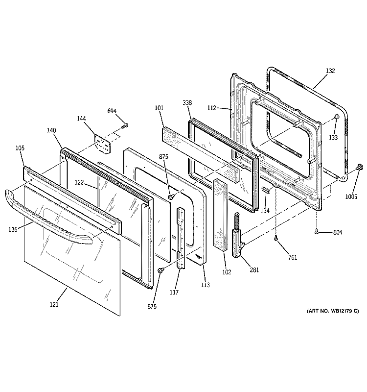 UPPER DOOR Diagram and Parts List for JKP27WD1WW  General Electric Range