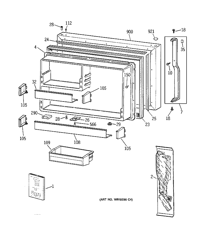 FREEZER DOOR Diagram and Parts List for TBX25PABRRAA  General Electric Refrigerator
