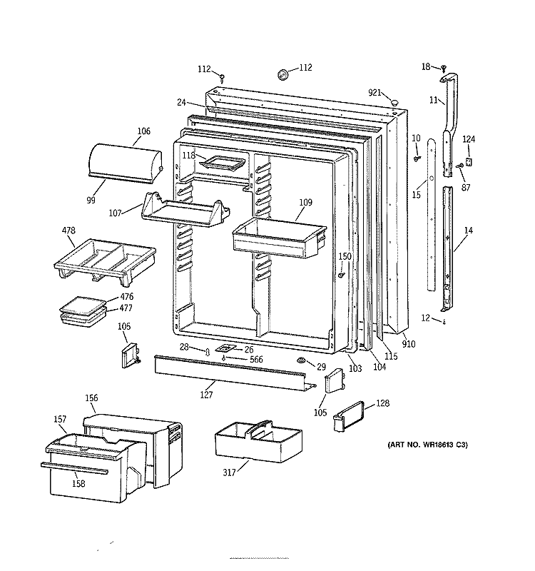 FRESH FOOD DOOR Diagram and Parts List for TBX25PABRRAA  General Electric Refrigerator